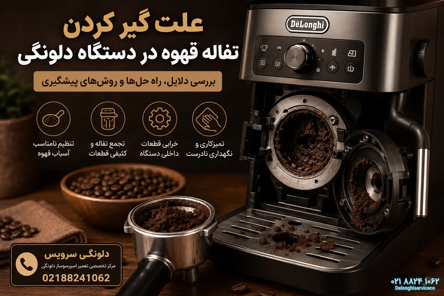 علت گیر کردن تفاله قهوه در دستگاه دلونگی