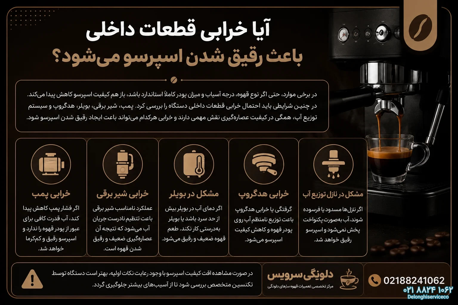 علت رقیق شدن قهوه دراسپرسوساز دلونگی